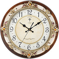 POLARIS 北极星 挂钟欧式客厅钟表创意木质石英钟仿古个性挂表田园办公室时钟 HD-6017木纹  16英寸