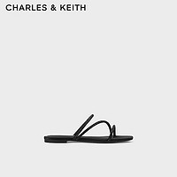 CHARLES&KEITH24春季方头亮钻细带外穿平底拖鞋CK1-70381036 BLACK TEXTURED黑色纹理 40