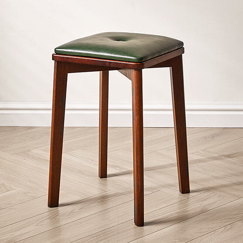 索尔诺（suoernuo）实木小椅子简约家用高方椅矮椅可叠放客厅餐桌椅子圆椅木板椅 软包高凳(pu绿色)