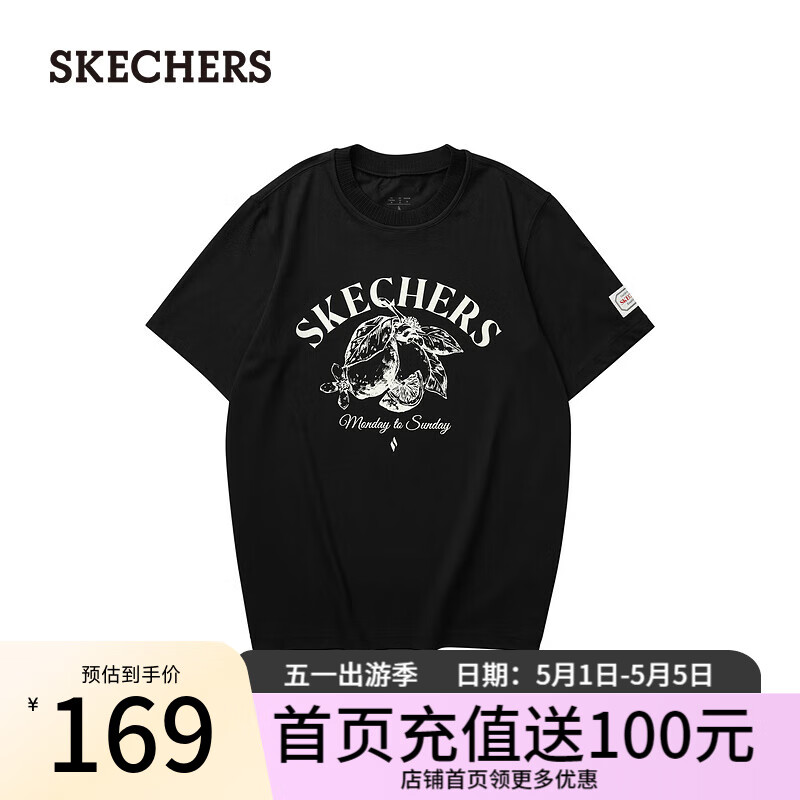 斯凯奇（Skechers）雅钻系列中性针织短袖T恤衫L124U136 碳黑/0018 XXL