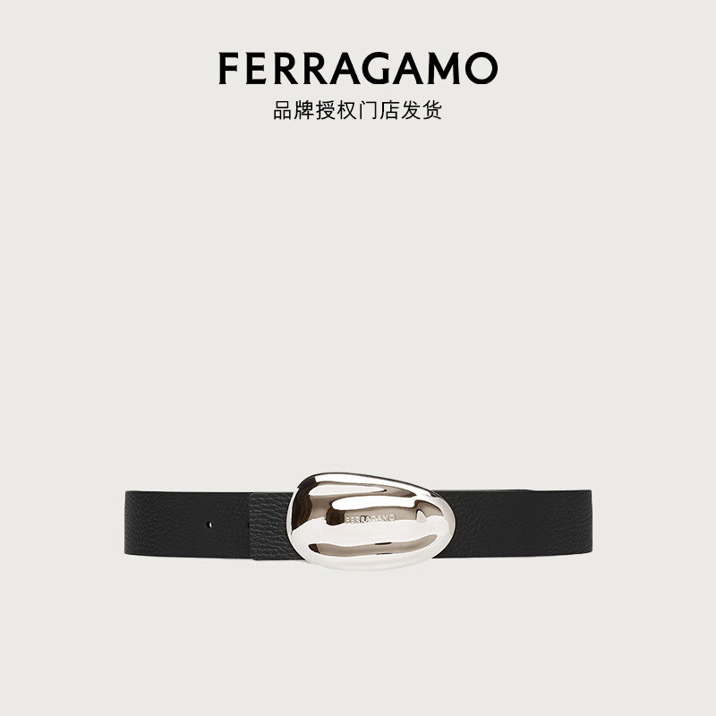 菲拉格慕（Ferragamo）【】男士黑色椭圆形扣饰皮带 0765396_C  _ 95 95（2尺7）