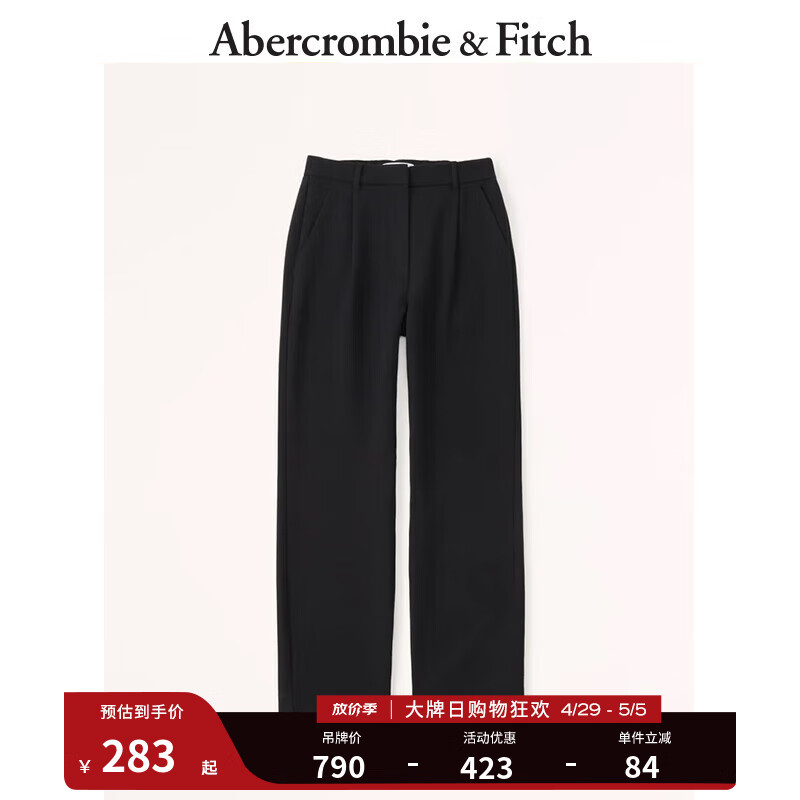 Abercrombie & Fitch 女装 时尚白领西裤美式复古通勤高腰直筒百搭阔腿裤 322134-1 黑色 29S (155/76A)