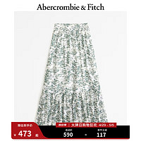 ABERCROMBIE & FITCH女装 24春夏亚麻混纺层叠式中长款半身裙KI143-4048 绿色图案 S (165/72A)标准版