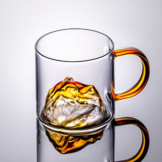 容山堂 国潮观山杯玻璃茶杯带把家用水杯创意酒杯彩色小号玻璃杯 玻璃带把观山杯-琥珀