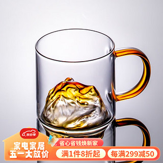 容山堂 国潮观山杯玻璃茶杯带把家用水杯创意酒杯彩色小号玻璃杯 玻璃带把观山杯-琥珀