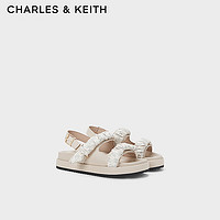 CHARLES&KEITH24春季露趾绑带平底沙滩凉鞋SL1-71720110 粉白色Chalk 36