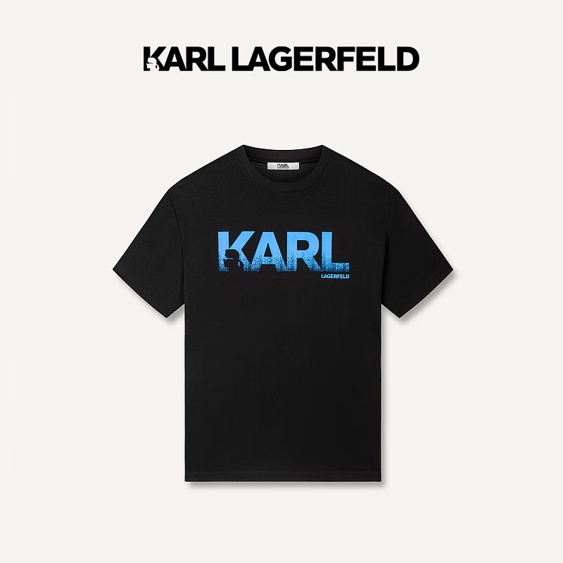 Karl Lagerfeld卡尔拉格斐轻奢老佛爷男装 24夏款logo经典印花短袖T恤 黑色 52