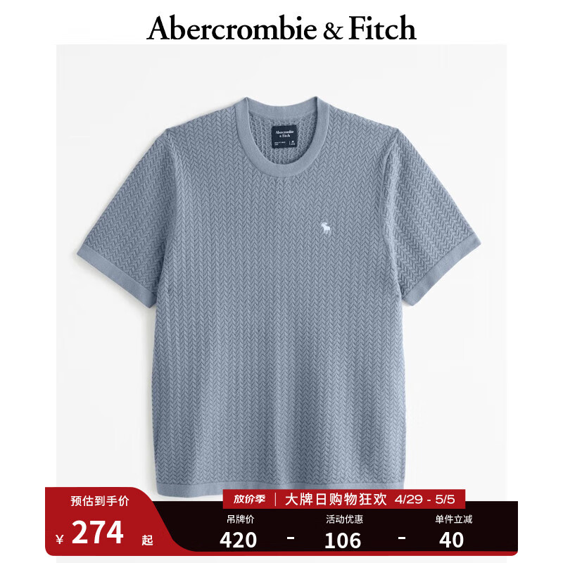 ABERCROMBIE & FITCH男装女装装 24春夏美式小麋鹿圆领短袖T恤 358668-1 蓝色 XL (180/116A)