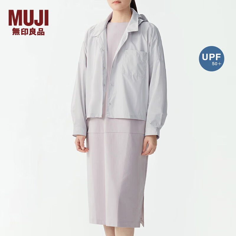 无印良品（MUJI）女式 防紫外线 衬衫 女款夏季防晒外套 短款 BC91CC4S 浅银灰色 UPF50+ L 165/88A