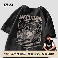 GLM 森马集团品牌美式休闲大码短袖男设计感纯棉t恤男士宽松半袖上衣