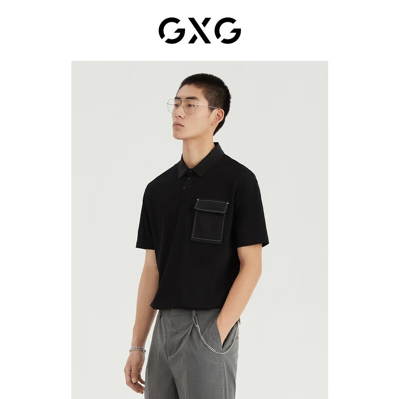 GXG奥莱 多色多款休闲时尚POLO合集 黑色口袋POLO衫-GD1240532C 165/S