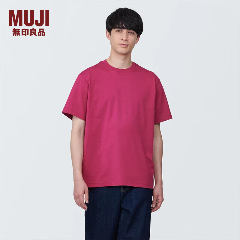 无印良品（MUJI）男式 天竺织 圆领短袖T恤男士打底衫男款夏季 AB1MIA4S 粉红色 S (165/84A)