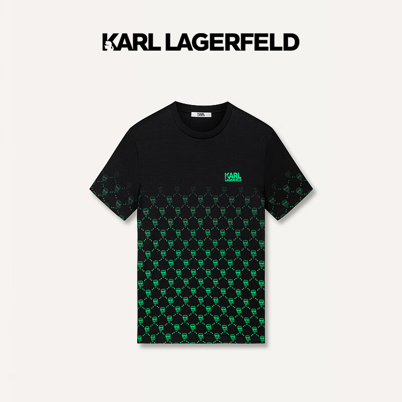 Karl Lagerfeld卡尔拉格斐轻奢老佛爷男装 2024夏款logo渐变印花短袖T恤 黑色 52