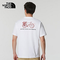 北面 T恤男女款夏季新款戶外運動服透氣舒適柔軟棉質圓領上衣短袖 白色/自行車logo XL
