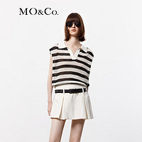 MO&Co.2024夏POLO领镂空挑孔轻薄宽松条纹针织衫MBD2SWT005 白黑条色 XS/155