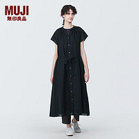 无印良品（MUJI） 女式 强捻 法国袖 连衣裙 女装裙子夏季 纯棉全棉 BC2JGC4S 黑色 XXL(170/96A)
