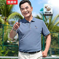 恒源祥中年男士纯棉短袖t恤男夏季polo体恤衫薄老年人衣服爸爸夏装 53301雾霾蓝 180【135-150斤】