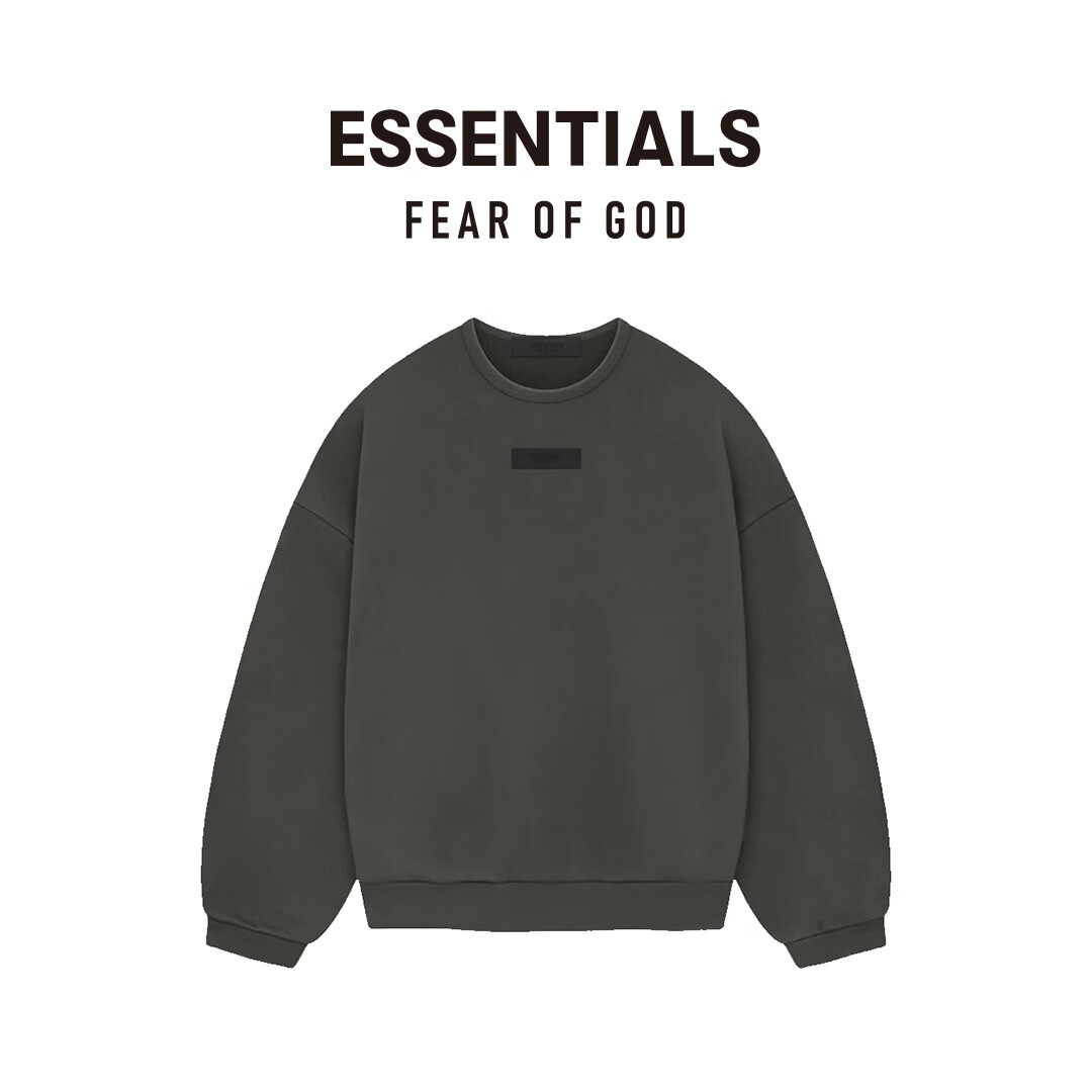 FEAR OF GOD ESSENTIALS橡胶标棉质圆领卫衣美式百搭高街潮牌舒适薄荷曼波宽松外套 水墨黑 Ink XL