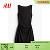 H&M HM女装连衣裙2024夏季 新款修身无袖喇叭裙摆碎褶时尚短裙1219245