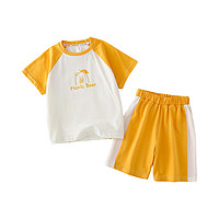 棉花堂宝宝短袖短裤两件套男童夏装儿童夏季薄款套装女童短袖套装   桔色 100/56