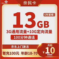 中國電信 親民卡 6年10元月租（13G全國流量+100分鐘通話）