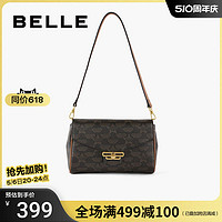 BeLLE 百麗 包包女2024新款牛皮高級質感真皮通勤單肩斜挎小方包X9264CX3