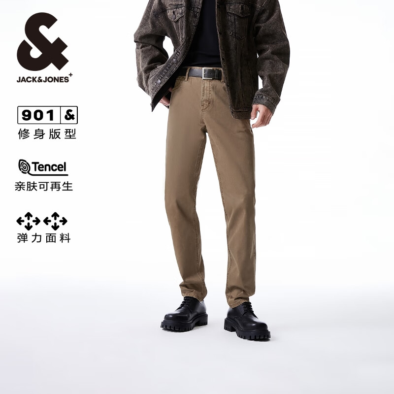 杰克·琼斯（JACK&JONES）夏季时尚潮休闲长裤百搭舒适纯色微弹修身牛仔裤男224232059 E09 棕褐色 常规 E09 棕褐色 175/80A/MR