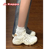 Kappa 卡帕 官方老爹鞋子女鞋厚底增高休闲运动鞋情侣款潮鞋 白棕色 35