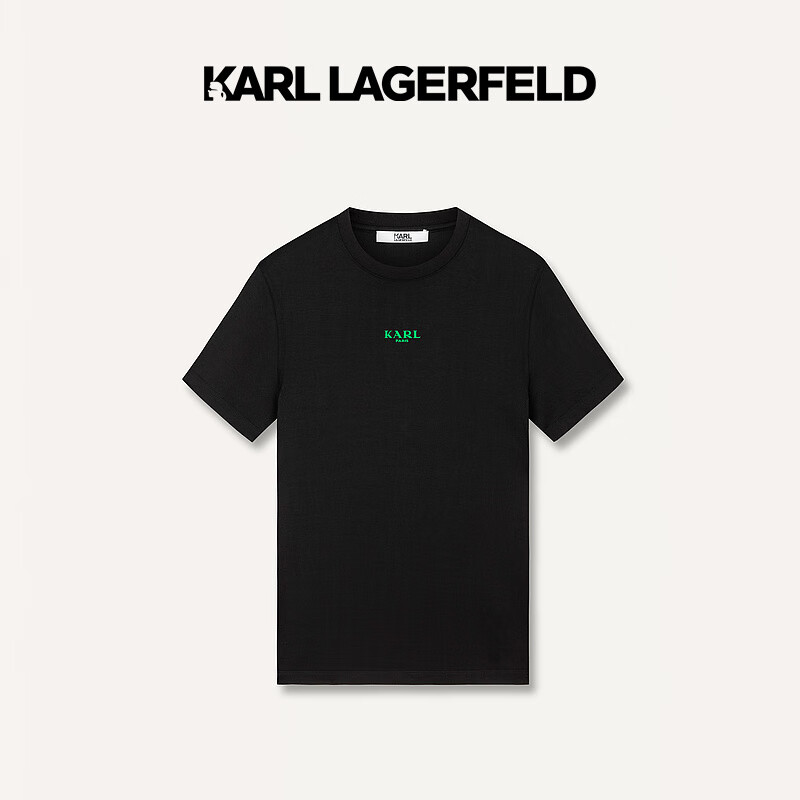 Karl Lagerfeld卡尔拉格斐轻奢老佛爷男装 24夏款简约休闲宽松印花短袖T恤 黑色 48