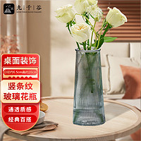 九千谷 玻璃花瓶富貴竹水培植物容器康乃馨鮮花插花瓶豎紋灰色高20cm2233