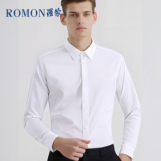 ROMON 罗蒙 纯色商务职业正装男士白衬衫工装外套长袖衬衣男CS108白色