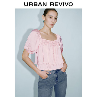 URBAN REVIVO UR2024夏季新款女装温柔气质系带灯笼袖短款罩衫衬衫UWG240085 裸粉 M