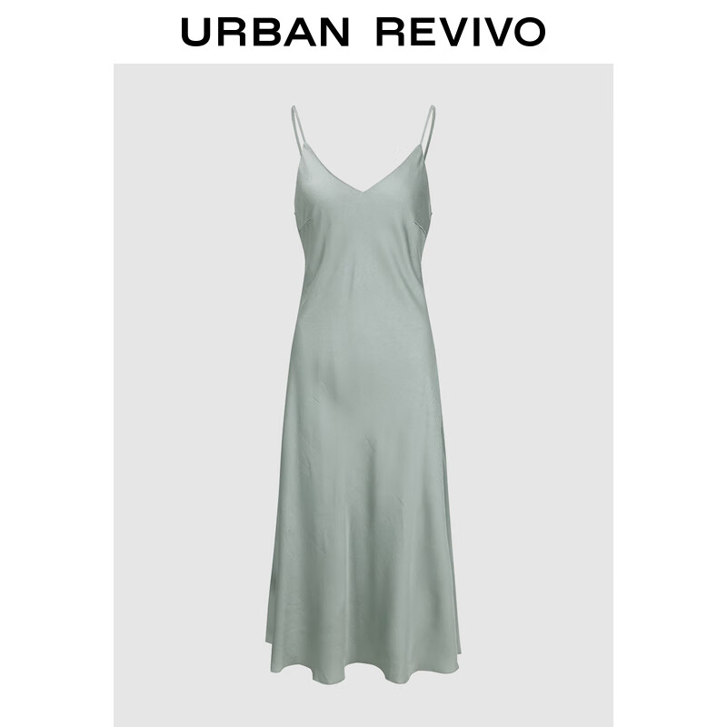 UR2024夏季女装都市魅力肌理感V领吊带连衣裙UWG740093 灰绿 XS