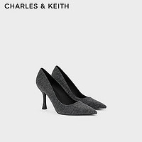 CHARLES&KEITH24夏亮钻尖头细跟气质高跟鞋女CK1-60280435-1 BLACK TEXTURED黑色纹理 34
