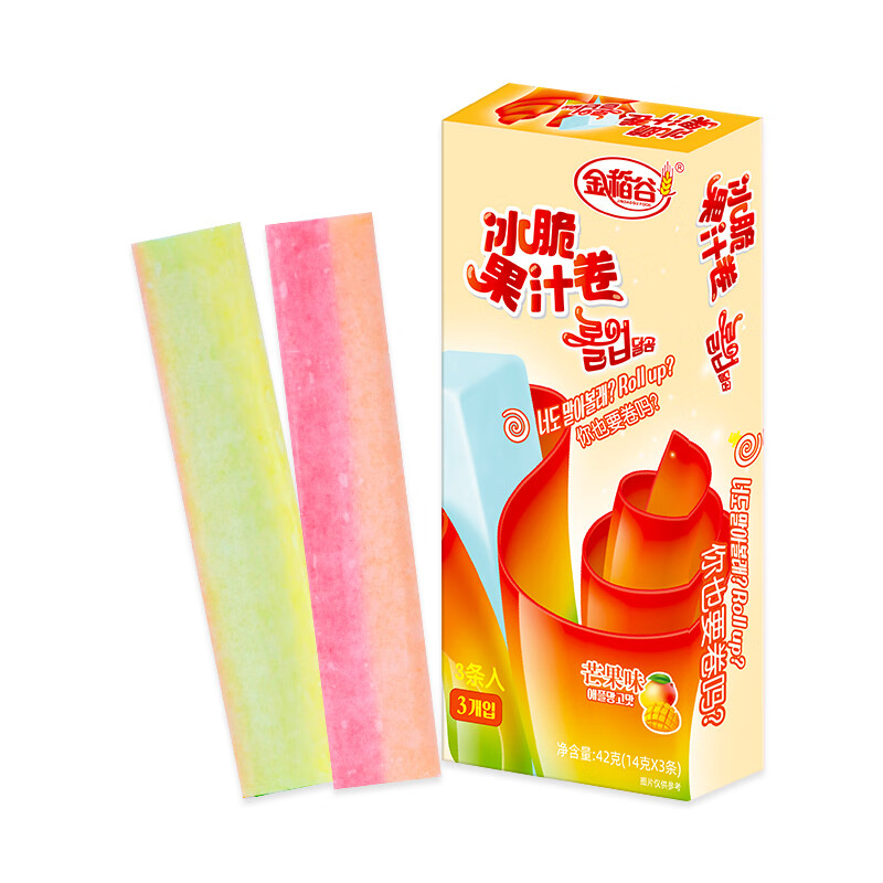 金稻谷冰脆果汁卷软糖多种果味脆皮糖果儿童零食 芒果味 42g*1小盒