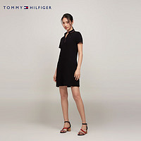 TOMMY HILFIGER【撞色镶边】 24春夏女简约绣标净色POLO连衣裙76J5007 黑色BEI XS