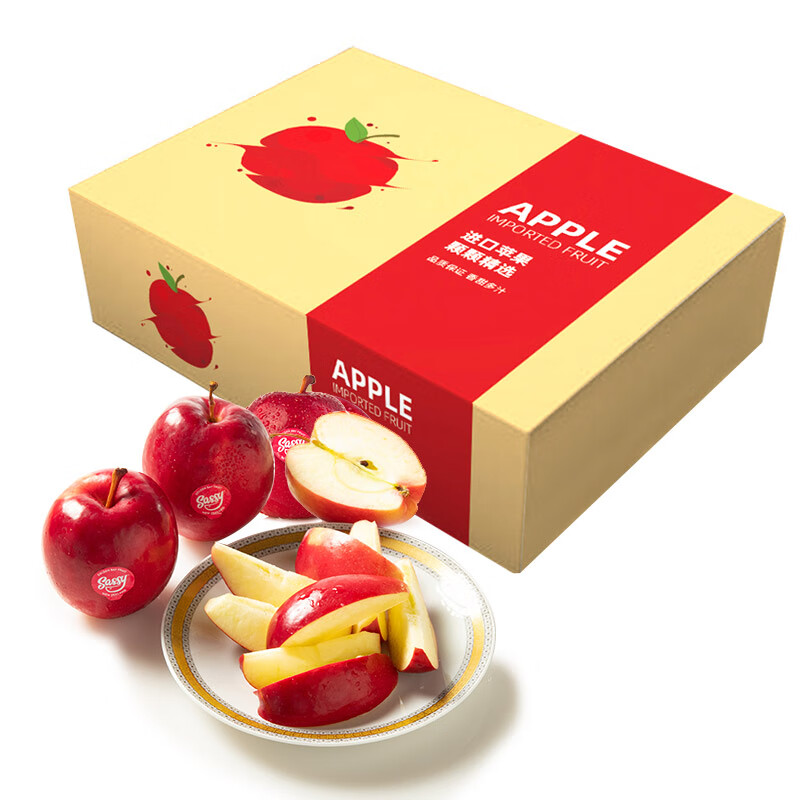 京鲜生 新西兰 Sassy/小飒苹果 中果12粒礼盒装 单果约120g起 新鲜水果