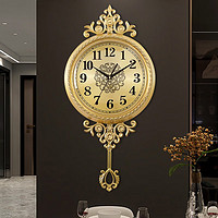 汉时（Hense）黄铜挂钟客厅欧式摆钟轻奢挂墙挂表餐厅时钟办公室石英钟表HP2009 大号黄铜(直径36cm）