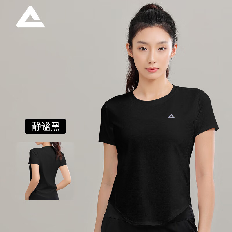 匹克t恤短袖女夏季速干跑步运动上衣宽松休闲服 黑色 XL 