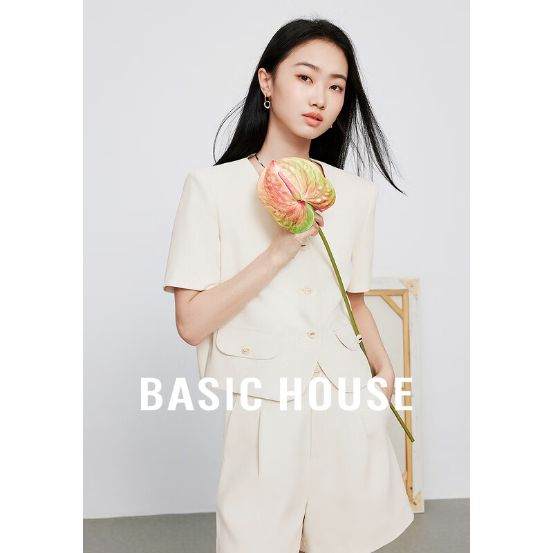 百家好（Basic House）2024夏季气质西装上衣B0624H5N602 椰奶杏 S