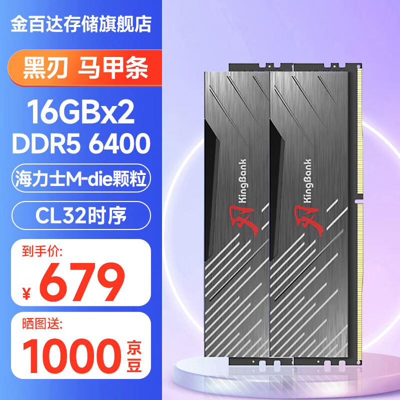 金百达（KINGBANK） 黑刃 DDR5内存条 16G/32G 6000 6800 台式机电脑内存 黑刃32G(16×2)6400海力士M-die颗粒