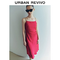 URBAN REVIVO 女士气质侧捏褶肩带金属链条连衣裙 UWG740073 玫红色 L