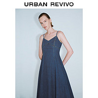 URBAN REVIVO 女士时髦法式复古吊带收腰牛仔连衣裙 UWG840194 蓝色 S