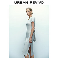 URBAN REVIVO 女士设计感腰带镂空开衩连衣裙 UWG740062 粉灰 L