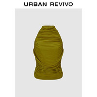 URBAN REVIVO 女士摩登魅力褶皱露背短款无袖T恤 UWG440100 黄绿 S