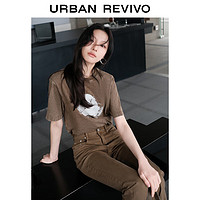 URBAN REVIVO 女士复古水洗趣味印花棉质T恤衫 UWL440120 咖啡色 XS