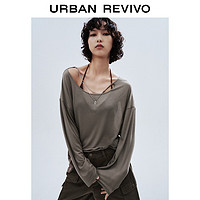 URBAN REVIVO 女士潮流设计感可拆链条宽松长袖T恤 UWV440112 卡其 M