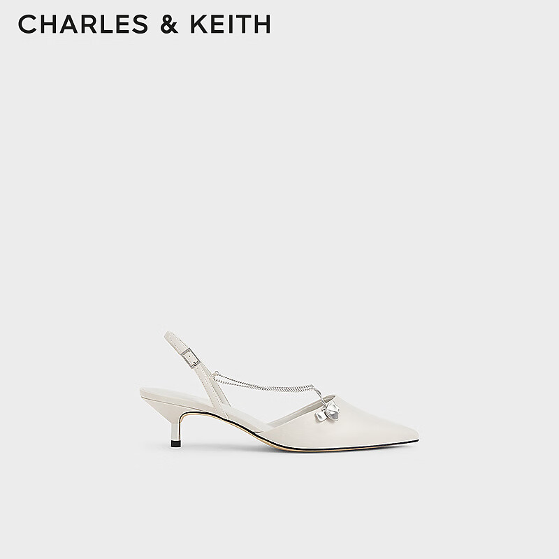 CHARLES&KEITH24夏尖头细跟后空交叉链条凉鞋女CK1-61720188 粉白色Chalk 36