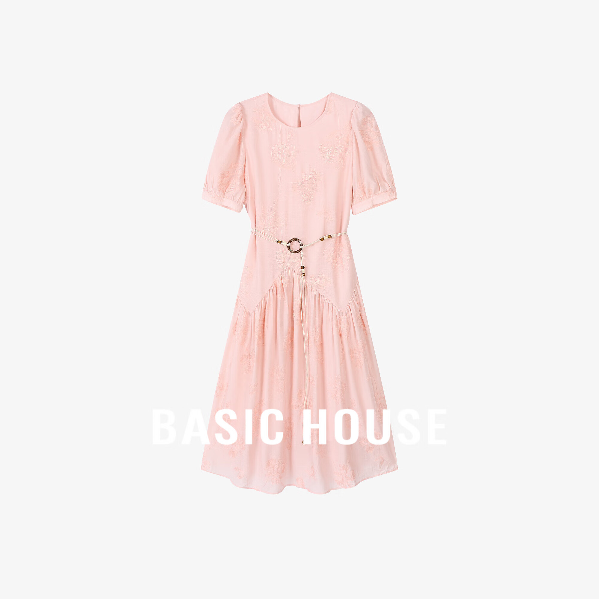 百家好（Basic House）薄荷曼波纯色印花仙气女连衣裙-B0624H5W282 石英粉 M90-110斤