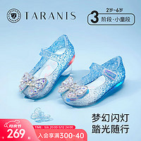 泰兰尼斯夏季儿童凉鞋水晶果冻鞋女童闪灯鞋小女孩公主鞋洋气 蓝/白 28码 内长18.0cm适合脚长17.0cm